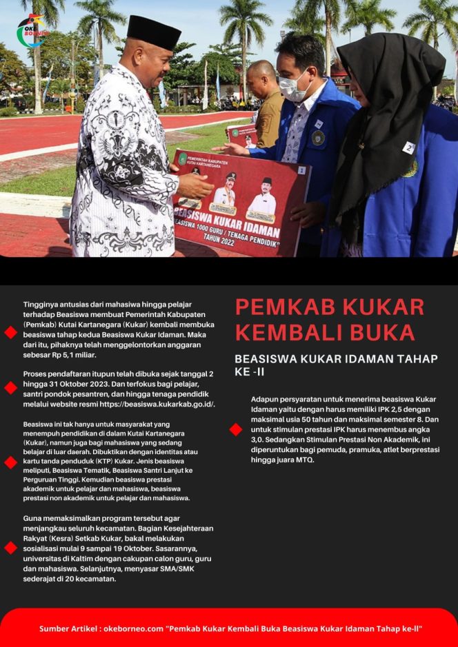 
Pemkab Kukar Kembali Buka Beasiswa Kukar Idaman Tahap ke -II