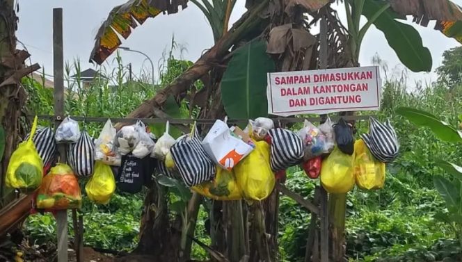 
Deretan kantong sampah warga Desa Loa Ipuh, Tenggarong Seberang, yang digantung rapi di tempat khusus sebagai bagian dari sistem pengelolaan sampah berbasis masyarakat. (Angga/okeborneo.com)
