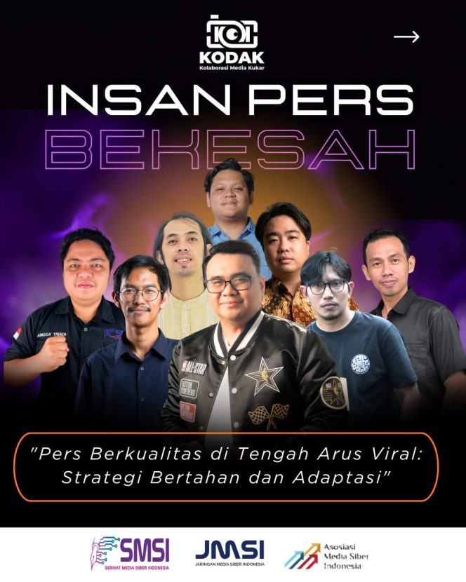 
Flayer kegiatan pembentukan KODAK (Kolaborasi Media Kukar) oleh SMSI, AMSI, dan JMSI Kukar dengan tema pers berkualitas di tengah arus viral.