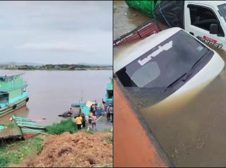 Kondisi kendaraan yang ikut tenggelam setelah kapal feri karam di Penyeberangan Sirbaya, Kecamatan Sebulu, Kutai Kartanegara. (Istimewa)