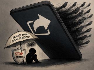 Ilustrasi perlindungan anak dari penyebaran ulang konten digital. (AI Generated/Redaksi)