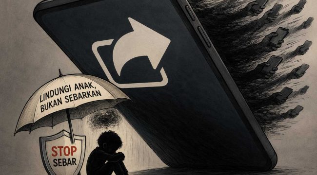Ilustrasi perlindungan anak dari penyebaran ulang konten digital. (AI Generated/Redaksi)