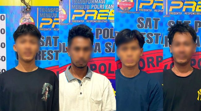 Empat terduga pelaku pengeroyokan ABK TB Mahakam Indah diamankan Satpolairud Polresta Samarinda. Polisi menyebut peristiwa itu terjadi di perairan Sungai Mahakam, kawasan Harapan Baru, Samarinda, Senin, 29 Juni 2026. (Istimewa)